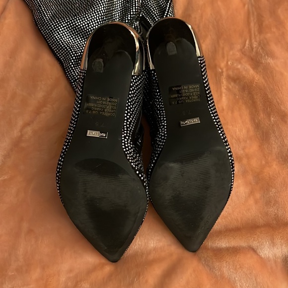 BEBE slouchy bedazzled boots black silver knee high - Picture 3 of 4